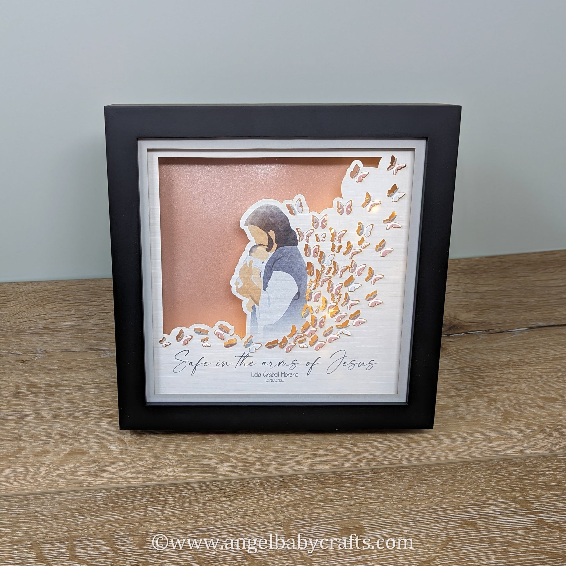 Jesus Holding a Baby Framed With 3D Butterflies and Lighting Memorial Miscarriage Gift, Stillborn Gift, Loss of a Child Gift Keepsake