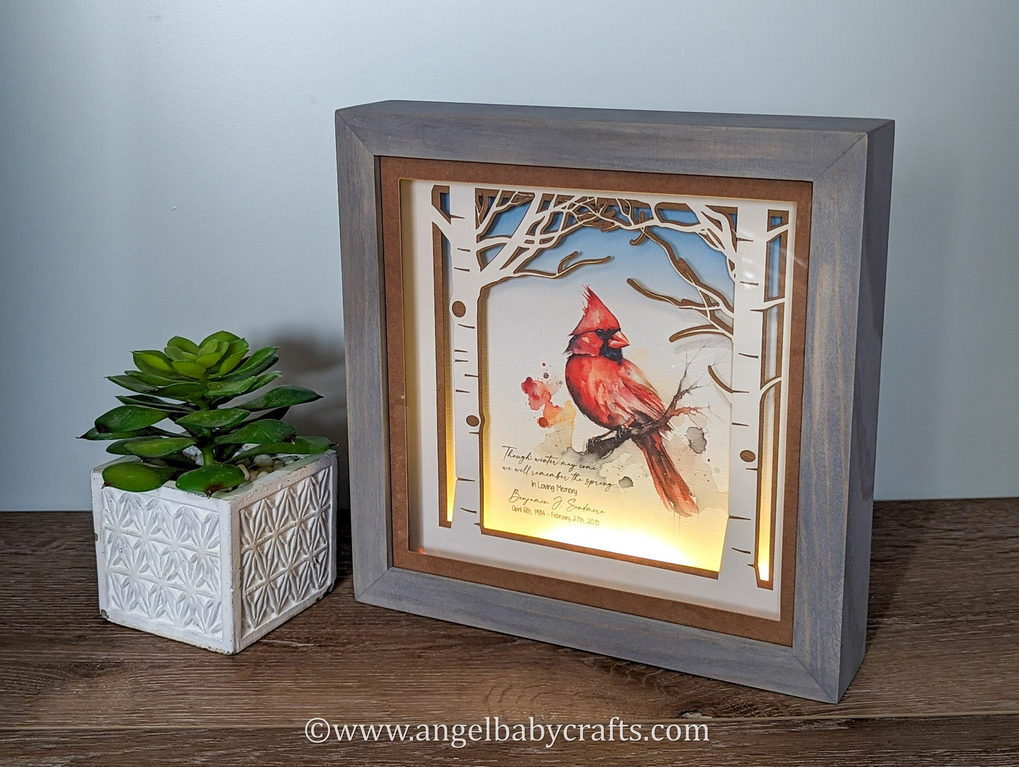 3D Art, Cardinal Layered Shadow Box Memorial Gift, Christmas Cardinal Sympathy Gift