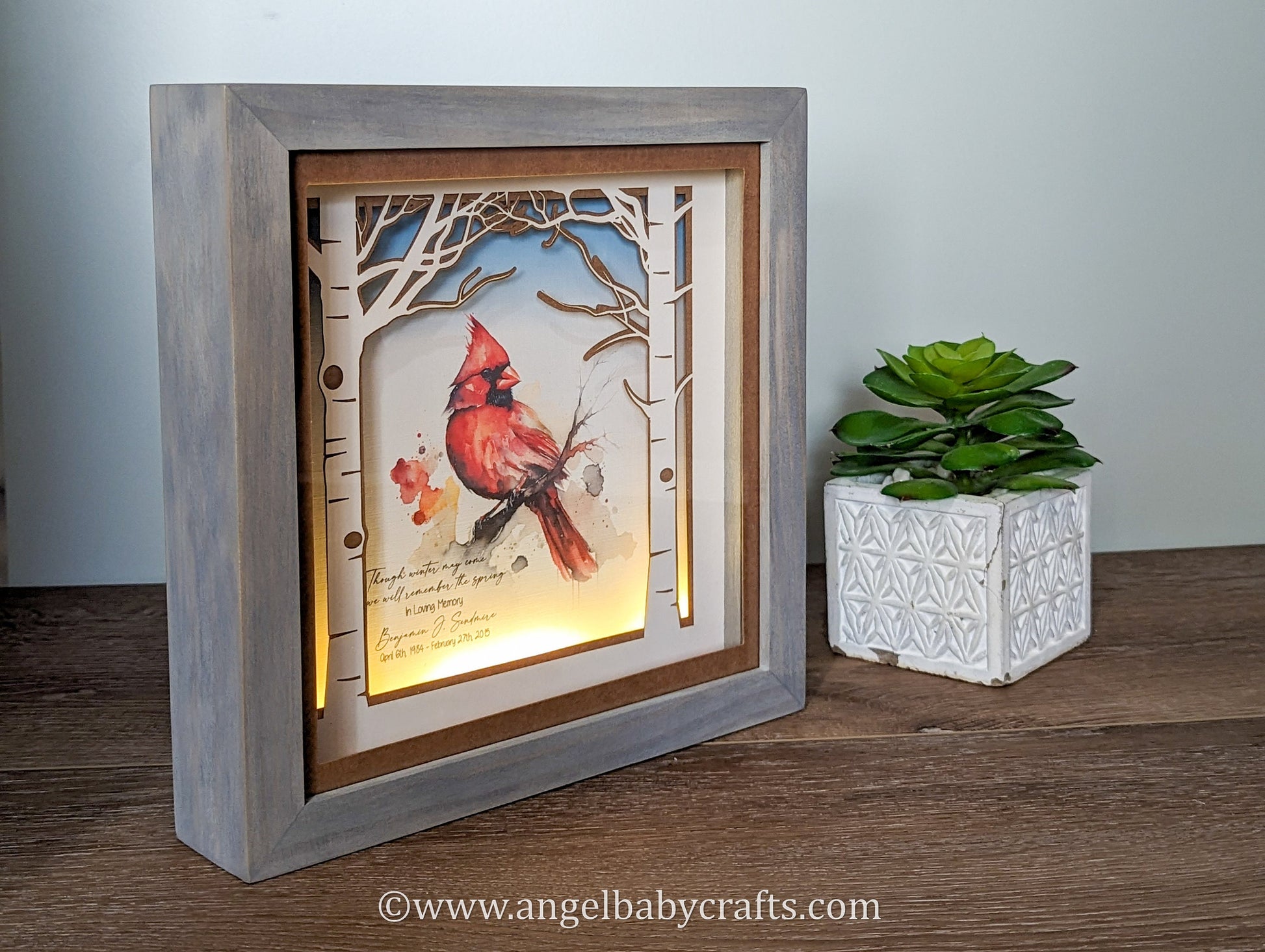 3D Art, Cardinal Layered Shadow Box Memorial Gift, Christmas Cardinal Sympathy Gift