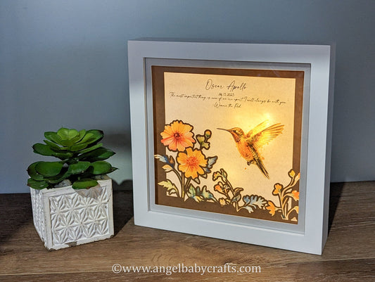 3D Art, Hummingbird Memorial Gift, Christmas Sympathy Gift, Layered Shadow Box